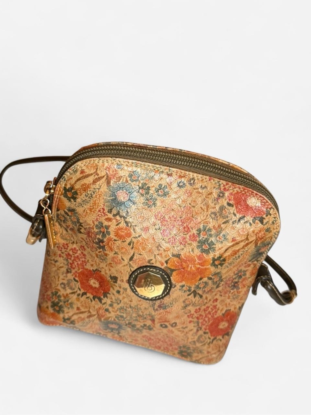 Vintage Bettina Liano Brown Floral Crossbody Bag